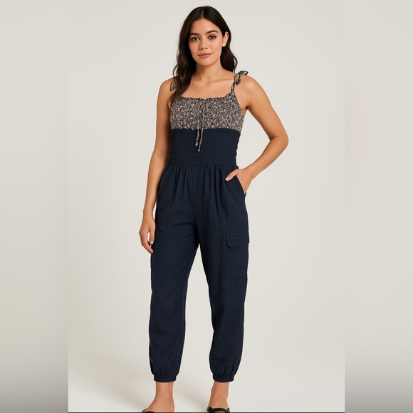 Vintage Sugar Dolls Floral Denim Mom Style Jumpsuit Size XL - Picture 1 of 8